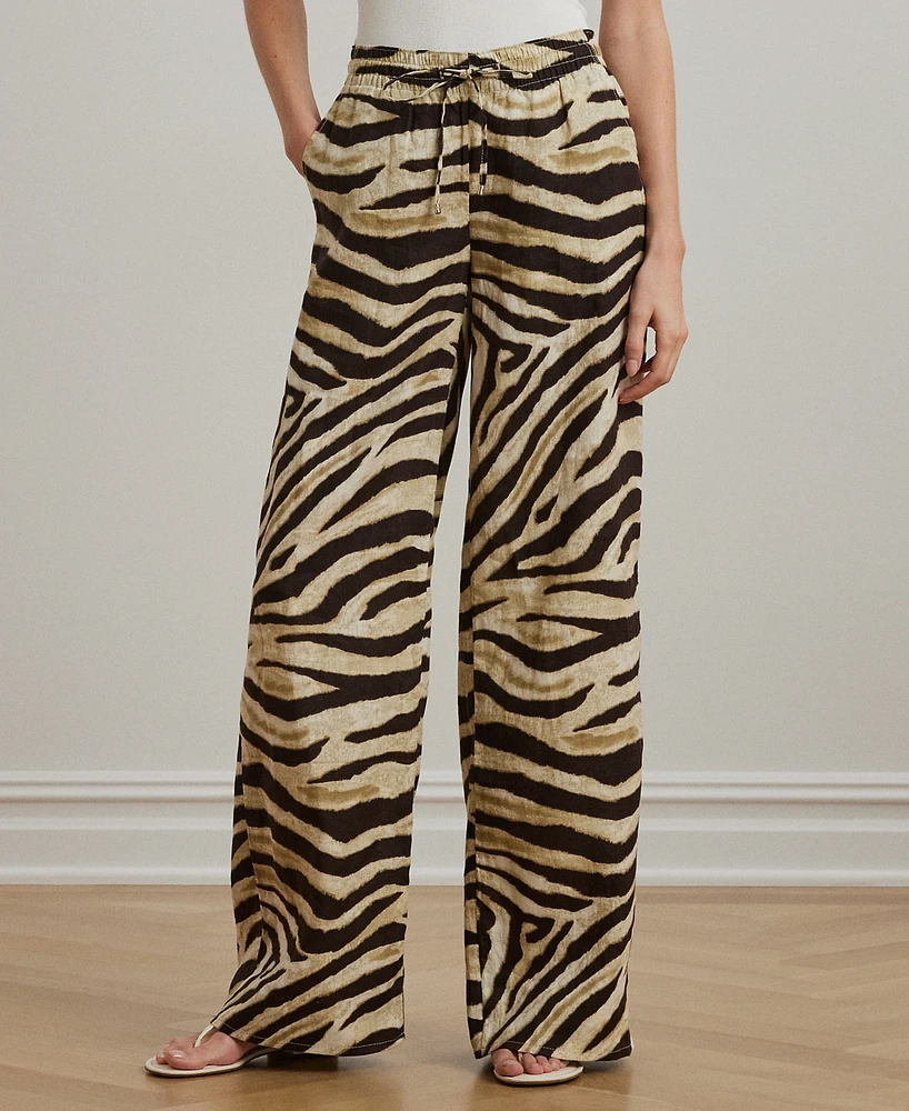 Lauren Ralph Petite Zebra-Print Linen Wide-Leg Pants