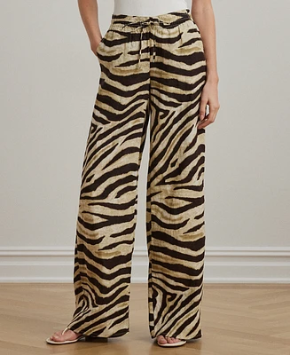 Lauren Ralph Petite Zebra-Print Linen Wide-Leg Pants