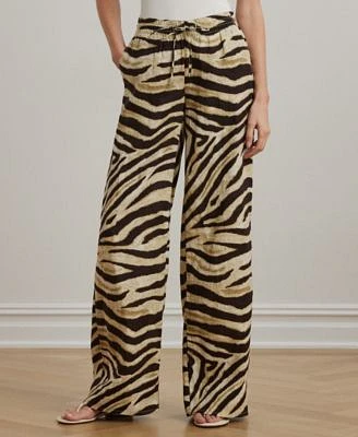 Lauren Ralph Lauren Womens Zebra Print Linen Wide Leg Pants Xs 3x
