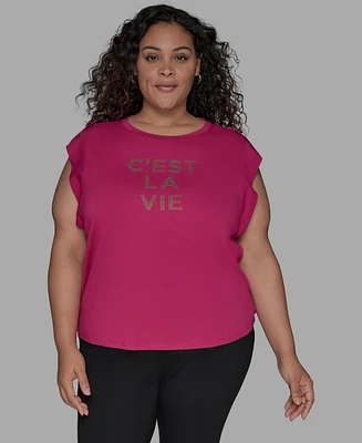 Karl Lagerfeld Paris Plus C'est La Vie Extended-Shoulder Top