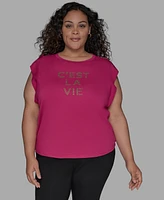 Karl Lagerfeld Paris Plus C'est La Vie Extended-Shoulder Top