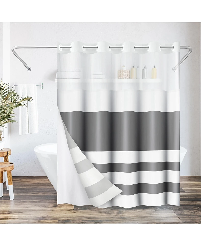 Americanflat 72x75 Hookless Shower Curtain - Abstract Shower Curtain with Sheer Panel, Snap-In