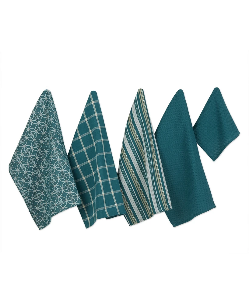 Design Imports Assorted Everyday Cotton Dishtowel and Dishcloth, Set of 5