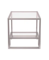 Modern Square End Table – 22" Glass Top with Durable Steel Frame and Shelf
