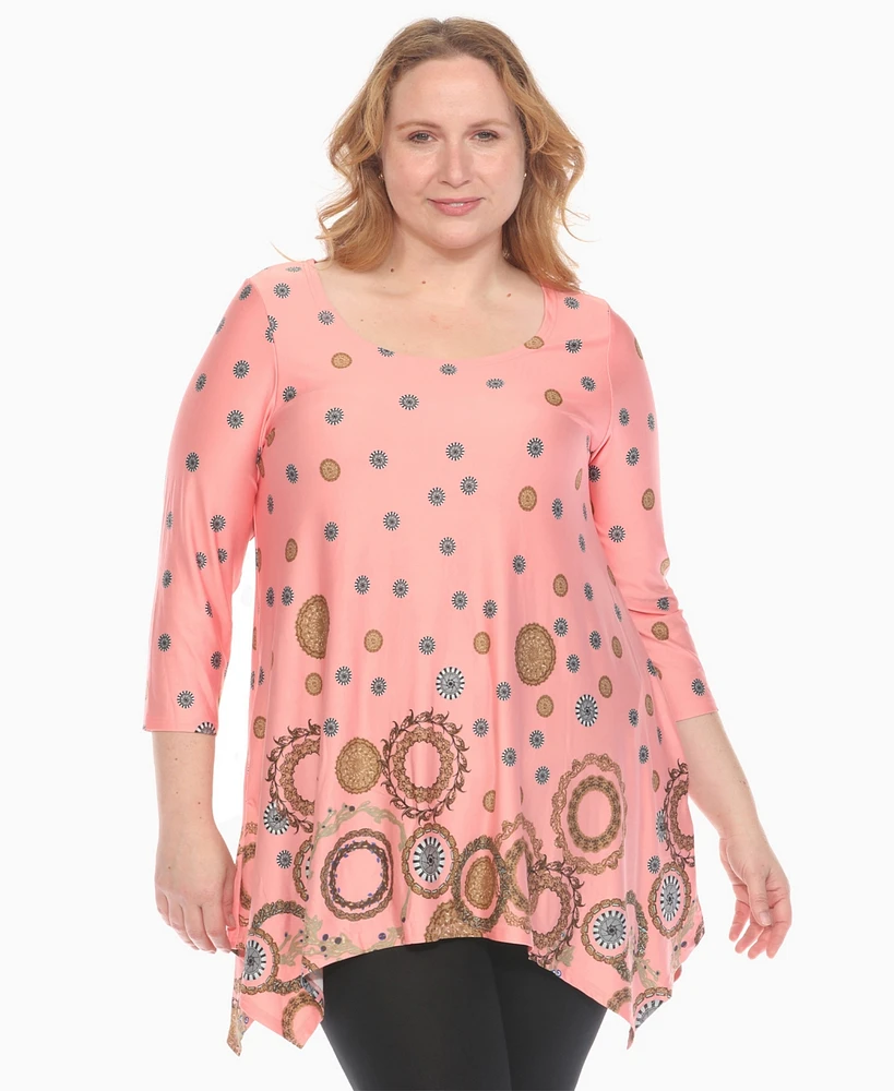 White Mark Plus Printed Flowy Hem Swing Top