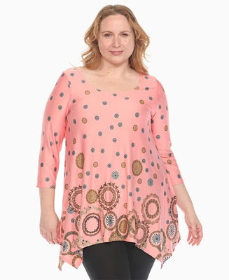 White Mark Plus Printed Flowy Hem Swing Top