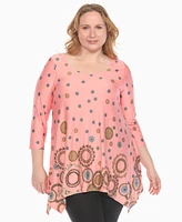 White Mark Plus Printed Flowy Hem Swing Top