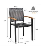 Gymax 2PCS Stackable Patio Wicker Dining Chair Rattan Armchair Outdoor Yard