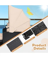 Patio Rattan Daybed with Retractable Canopy and Side Tables