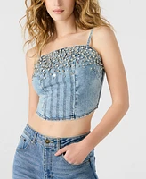 Steve Madden Women's Eras Embellished Cotton Denim Crop Top
