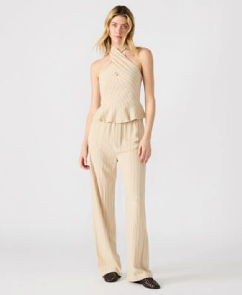 Steve Madden Womens Kosta Striped Halter Peplum Top Venetia Striped Pull On Pants