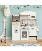 Kids Kitchen Playset with Adjustable Led Lights Removable Fabric Bins