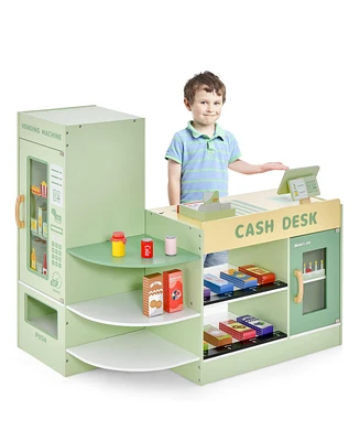 Kids Wooden Supermarket Play Toy Set with Checkout Counter
