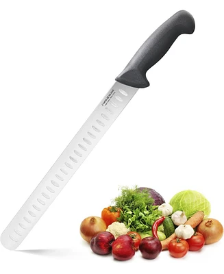 Cook N Home 11-inch Granton Edge High Carbon Stainless Steel Sharp Slicing Knife, Ergonomic Handle,Black