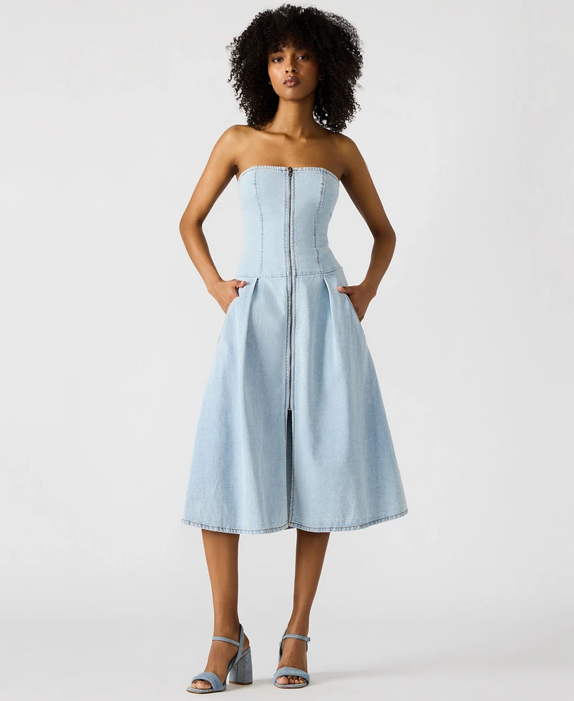 Steve Madden Women's Isla Strapless Denim Midi Dress