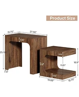 Tribesigns Nesting End Table Set, Walnut Side Table for Living Room, Night Stand Set for Bedroom, Small Spaces