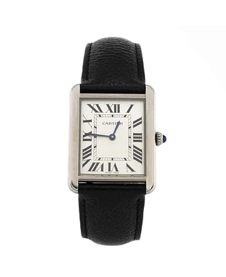Pre-Owned Cartier Must de Cartier Tank Quartz Watch in Stainless Steel and Leather 28mm