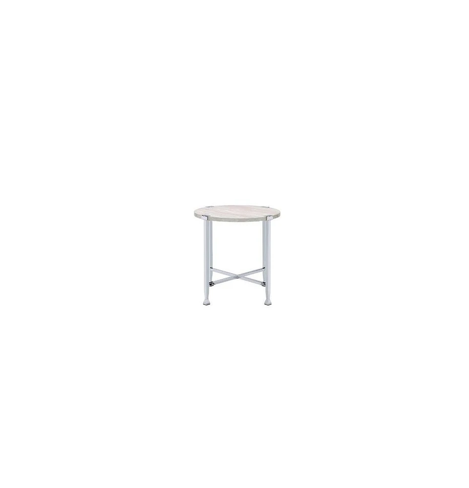 Contemporary Round End Table – Manufactured Wood and Metal Design