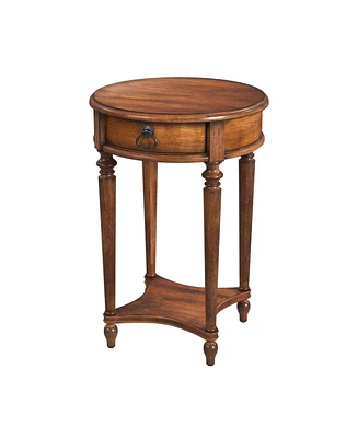Solid and Manufactured Wood Round End Table with Drawer and Shelf for Stylish Storage