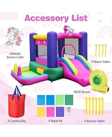 6-in-1 Bouncy Castle Inflatable Bounce House with Slide and Ball Pit with 480W Blower