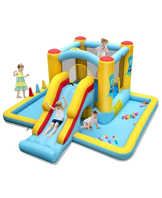 Inflatable Bounce House 7-in-1 Bouncy Castle with Slide and Tunnel without Blower