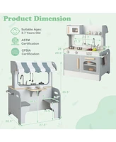 Double Sided Kids Pretend Kitchen Playset with 2-Seat Cafe