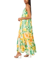 Msk Women's Printed Sleeveless Tiered Maxi Dress