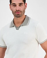 Guess Men's Weston Waffle-Knit Tipped Polo Shirt
