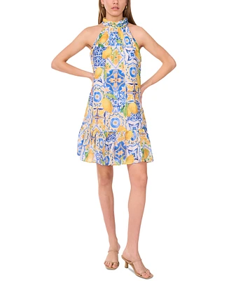 Msk Women's Printed Halter-Neck Ruffle Dress