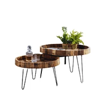 Stylish Solid Wood and Iron Round End Tables for Contemporary Spaces