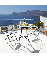 Gymax Set of 2 Folding Patio Bistro Chairs Mosaic Chairs Outdoor Dining Chairs