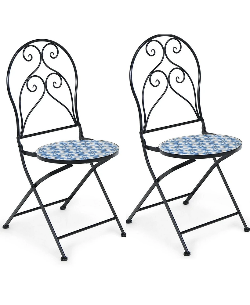 Gymax Set of 2 Folding Patio Bistro Chairs Mosaic Chairs Outdoor Dining Chairs