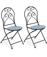 Gymax Set of 2 Folding Patio Bistro Chairs Mosaic Chairs Outdoor Dining Chairs