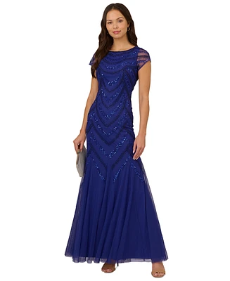 Adrianna Papell Embellished Godet-Inset Gown