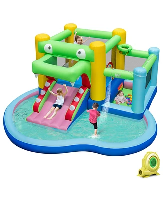Inflatable Bounce House with Slide and Splash Pooland and 680W Blower