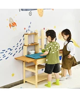 Kid's Outdoor Wooden Pretend Cook Kitchen Playset Toy