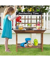 Wooden Potting Bench Table Outdoor Mud Kitchen with Solid Fir Wood Frame