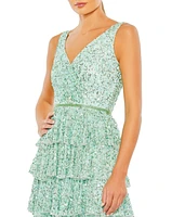 Mac Duggal Women's Ruffle Tiered Sleeve Gown