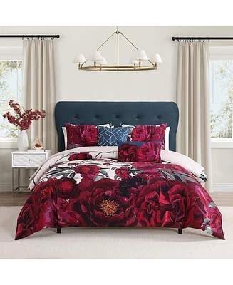 Bebejan Burgundy Branches Bedding 100% Cotton Sateen 5 Piece Queen Size Reversible Comforter Set