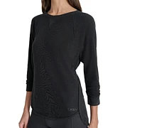 Dkny Women's Mini Slub Waffle Three Quarter Sleeve T-Shirt