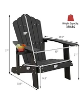 Gymax Patio Hips Outdoor Weather Resistant Slatted Chair Adirondack w/ Cup Holder