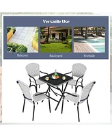 Gymax Set of 4 Patio Rattan Dining Chairs Stackable Armrest No Assembly