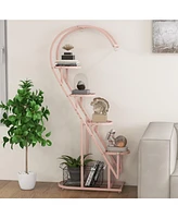 5 Tier Metal Plant Stand with Hanging Hook for Multiple Plants-Pink & Blue
