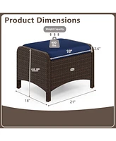 2 Pieces Outdoor Patio Pe Wicker Ottomans with Removable Cushions-Navy