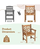 Teak Wood Patio Dining Chair with Slatted Seat Cross-Rhombus Backrest and Solid Legs