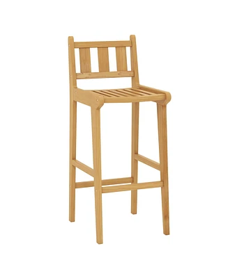 30 Inch Teak Wood Bar Chair with Footrest and Backrest for Deck Poolside Garden
