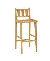 30 Inch Teak Wood Bar Chair with Footrest and Backrest for Deck Poolside Garden