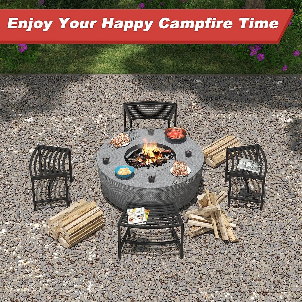 Metal Curved Bench Set of 4, Black Metal Outdoor Stool Chair, Outdoor Fire Pit Seating,Camping chair, Steel Backless