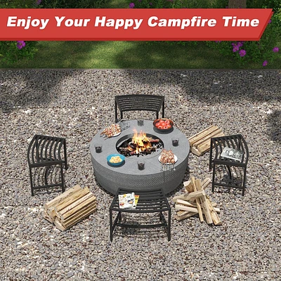 Metal Curved Bench Set of 4, Black Metal Outdoor Stool Chair, Outdoor Fire Pit Seating,Camping chair, Steel Backless