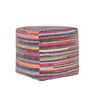 Cotton Cube Striped Pouf Ottoman for Living Room and Bedroom